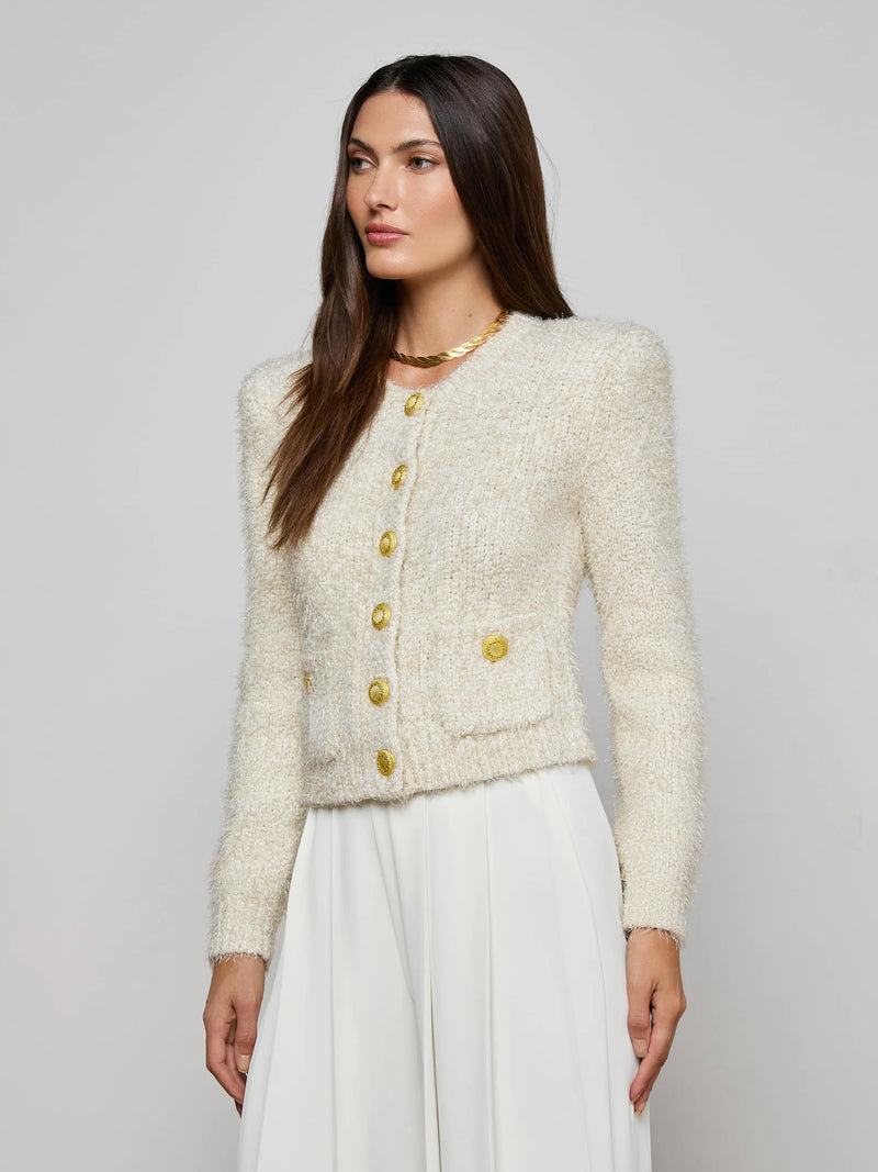 L'agence - Una Knit Cardigan - Ivory/Gold Lurex Multi