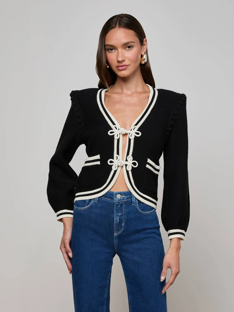 L'agence - Kaito Cropped Cardigan - Black/Ivory