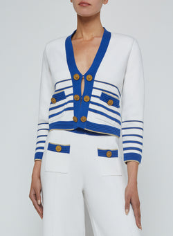 L'agence - Catie Knit Cardigan - White/Navy/Gold