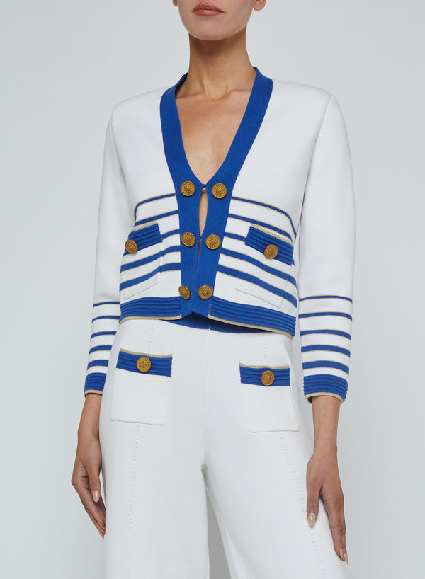 L'agence - Catie Knit Cardigan - White/Navy/Gold