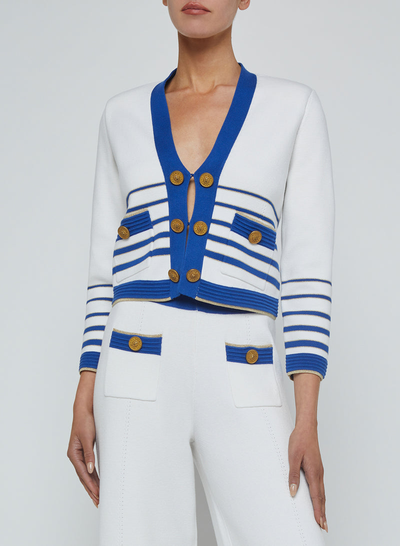 L'agence - Catie Knit Cardigan - White/Navy/Gold