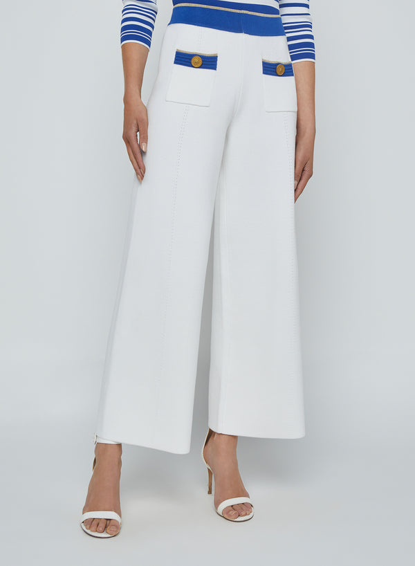 L'agence - Madrid Wide-Leg Knit Pant - White/Navy/Gold
