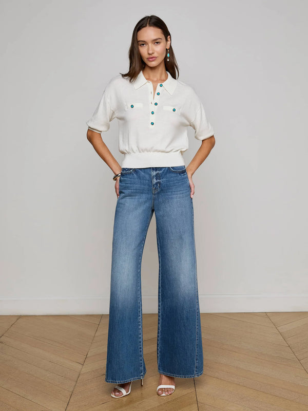 L'agence - Masaki Sweater - White/Turquoise