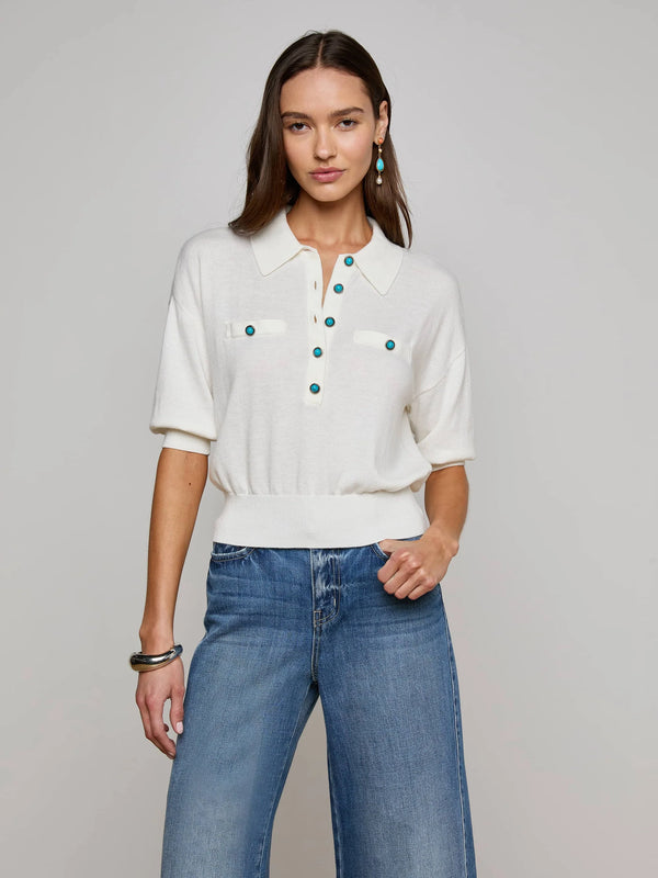 L'agence - Masaki Sweater - White/Turquoise