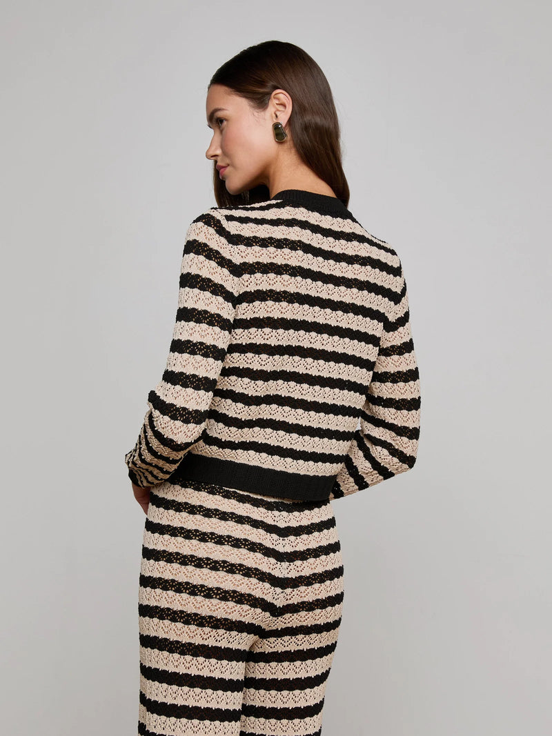 L'agence - Orla Pointelle Knit Cardigan - Black/Natural Stripe