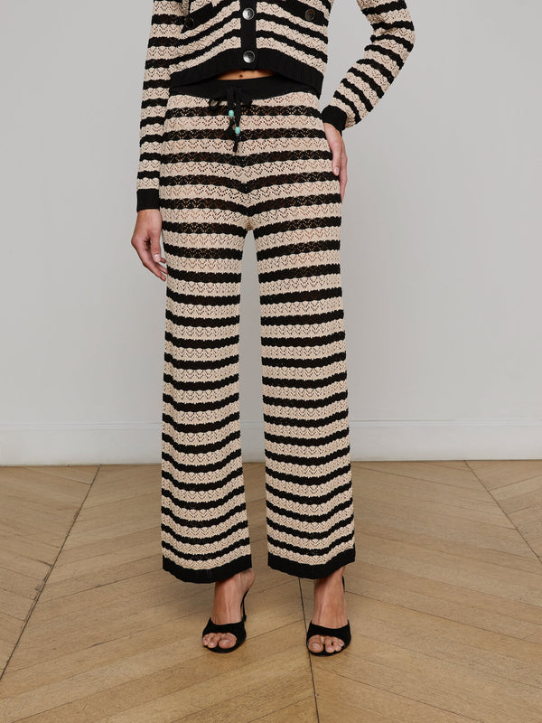 L'agence - Gaelle Pointelle Knit Pant - Black/Natural Stripe