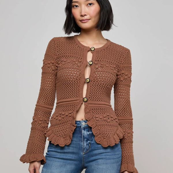 L'agence - Kiva Knit Cardigan - Dark Cinnamon Swirl/Gold