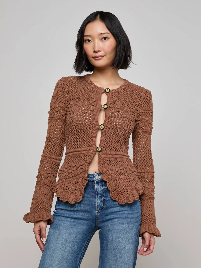 L'agence - Kiva Knit Cardigan - Dark Cinnamon Swirl/Gold