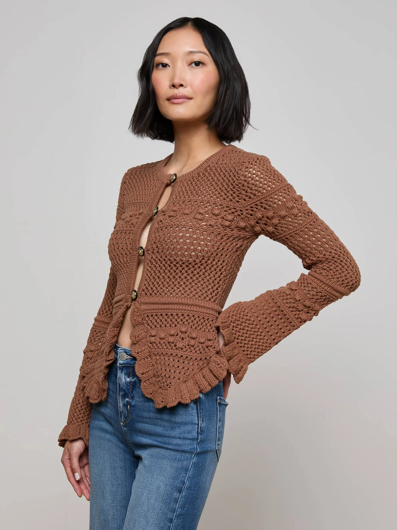 L'agence - Kiva Knit Cardigan - Dark Cinnamon Swirl/Gold