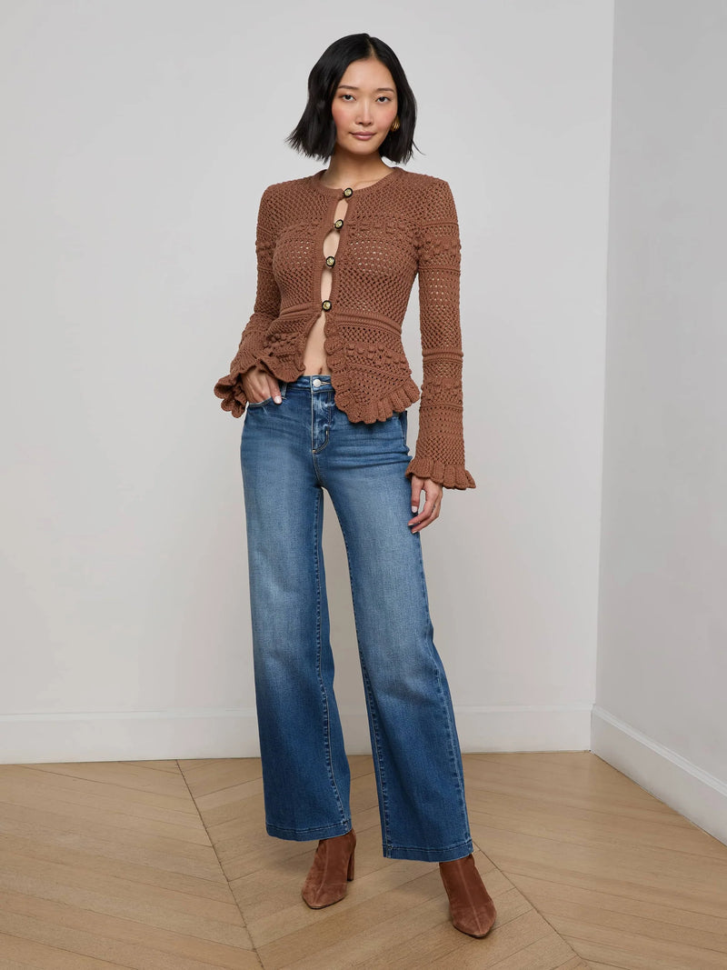 L'agence - Kiva Knit Cardigan - Dark Cinnamon Swirl/Gold