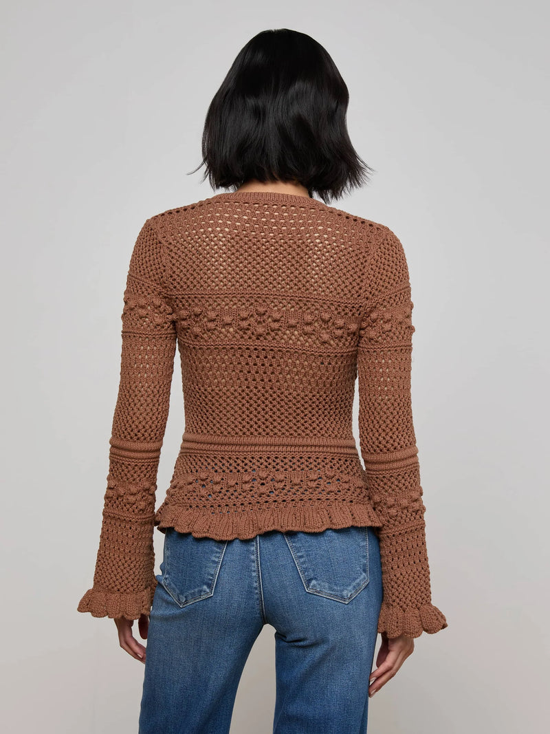 L'agence - Kiva Knit Cardigan - Dark Cinnamon Swirl/Gold