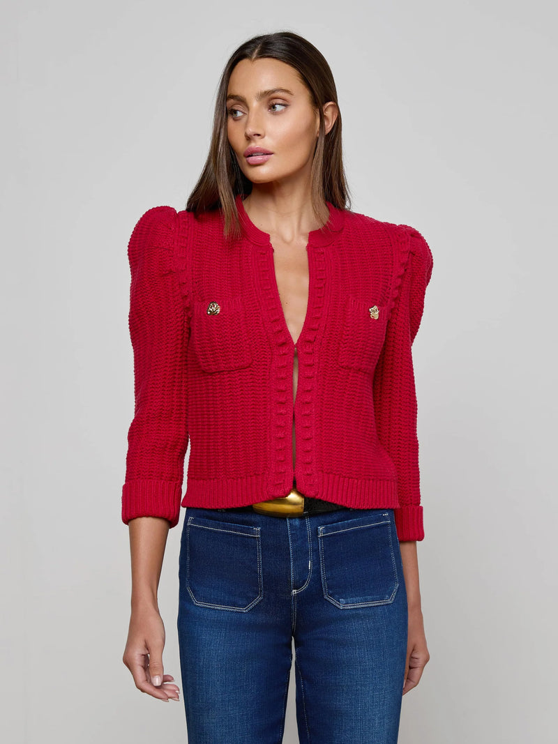 L'agence - Delli Cropped Cardigan - Engine Red/Gold