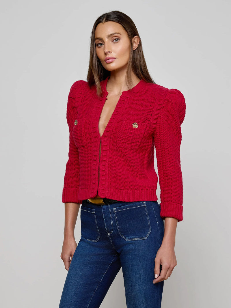 L'agence - Delli Cropped Cardigan - Engine Red/Gold
