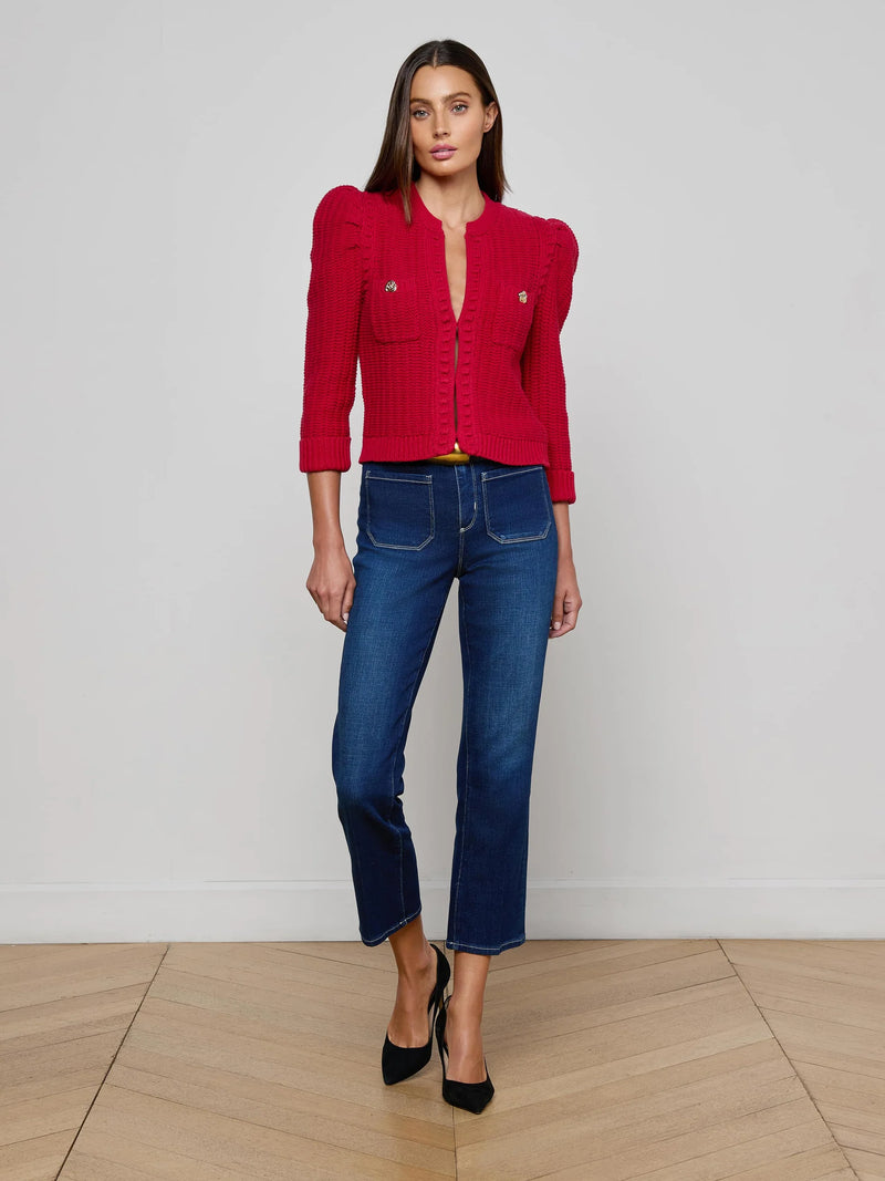 L'agence - Delli Cropped Cardigan - Engine Red/Gold