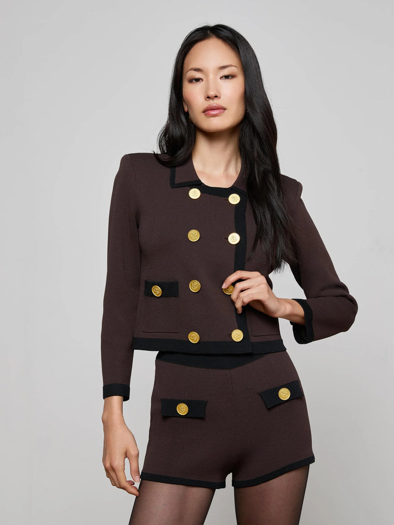 L'agence - Janu Cropped Knit Jacket - Dark Brown/Black