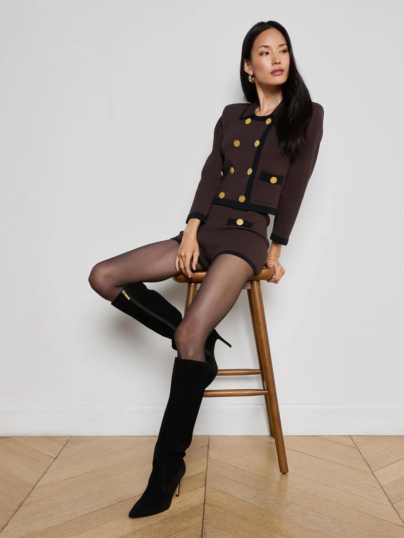 L'agence - Janu Cropped Knit Jacket - Dark Brown/Black