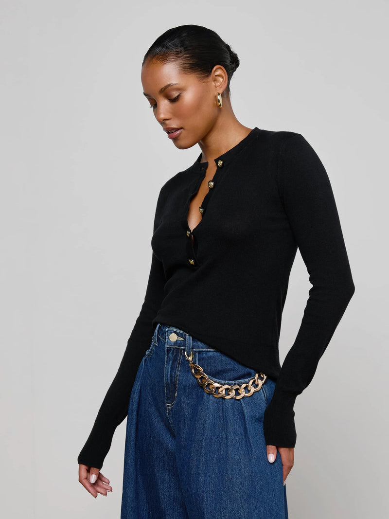 L'agence - Ronda Knit Henley Top - Black/Gold
