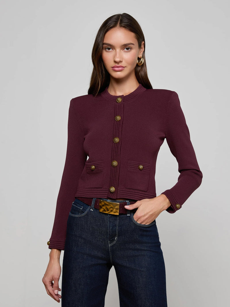 L'agence - Patsy Cropped Cardigan - Malbec/Gold