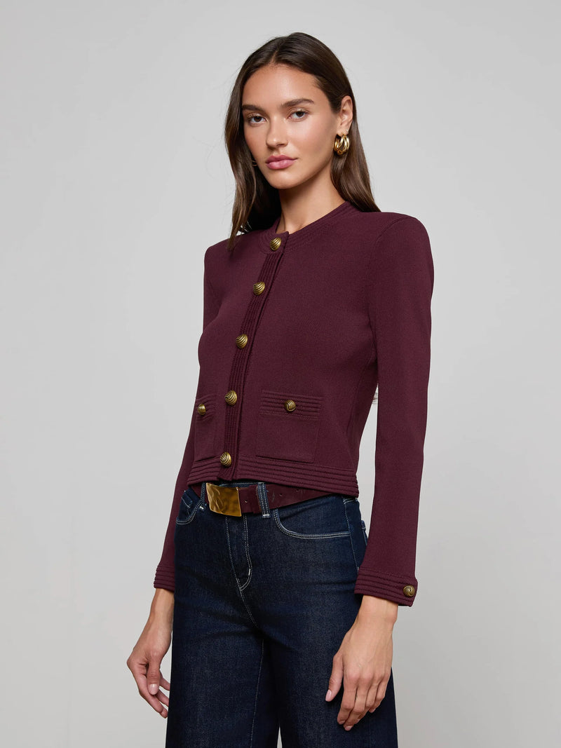 L'agence - Patsy Cropped Cardigan - Malbec/Gold