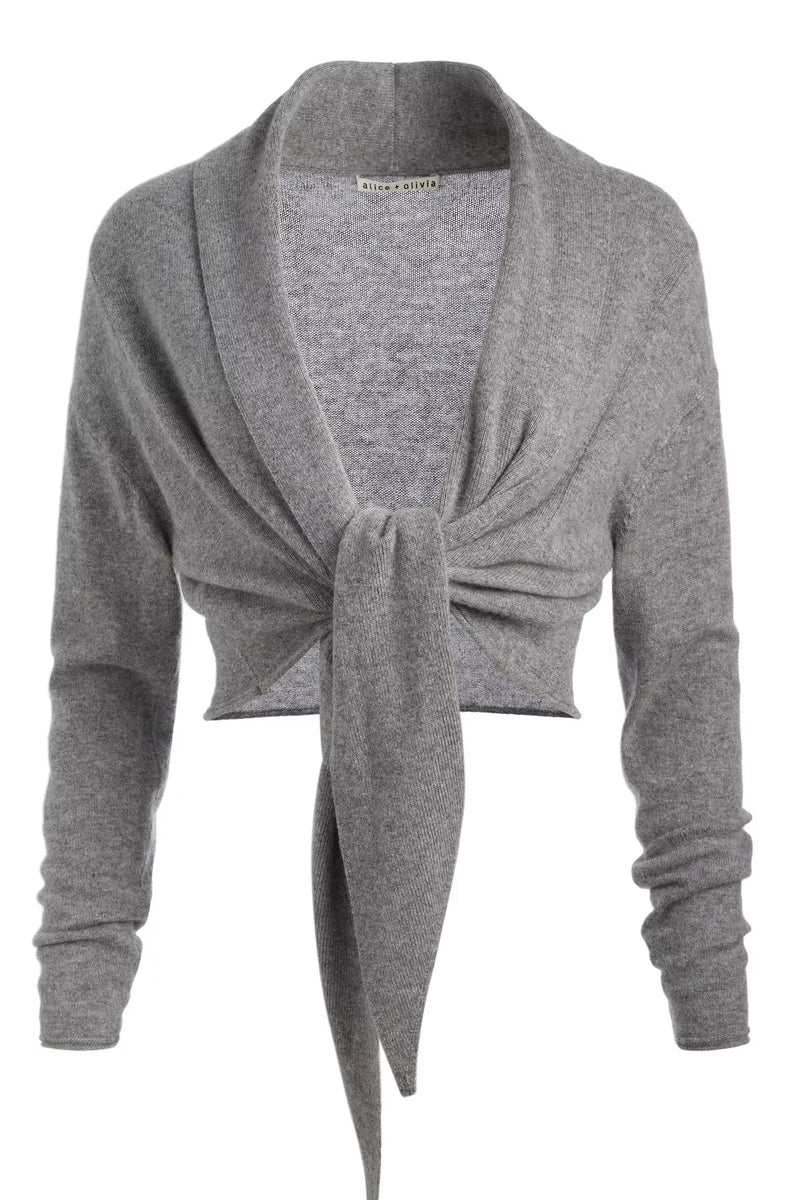 Alice + Olivia - Lanita Tie Wrap Cardigan - Medium Heather Grey