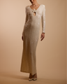 Patbo - Iara Crochet Plunge Maxi Dress - Beige