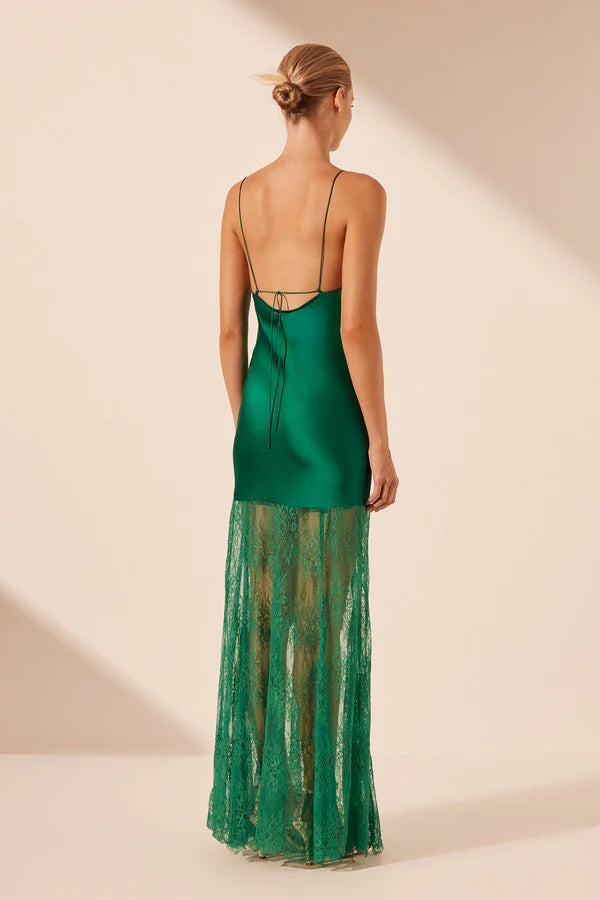 Shona Joy - Elle Silk Lace Cowl Maxi Dress - Emerald Green