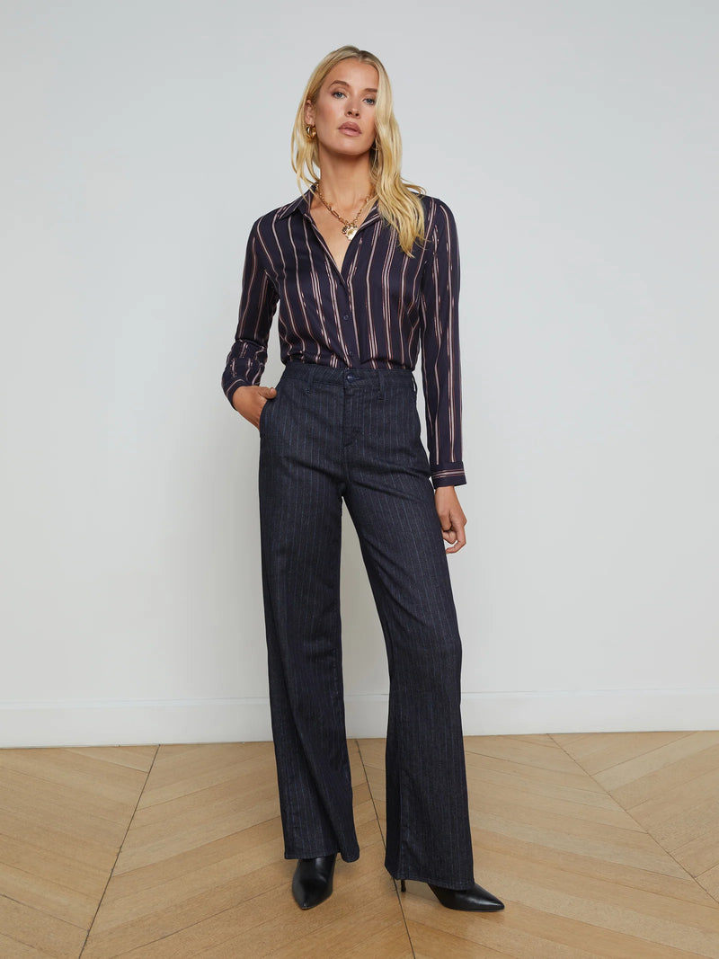 L'agence - Angeline Pinstriped Trouser - Indigo/Blue Glitter Stripe