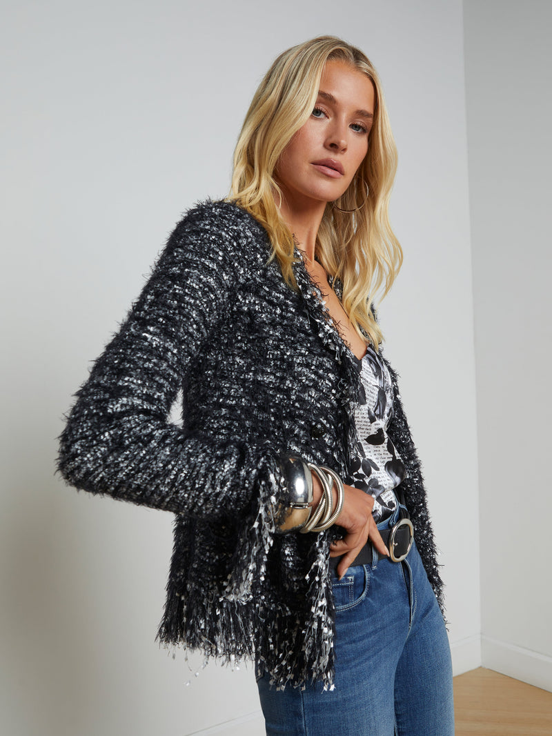 L’agence - Azure Fringe Cardigan Blazer - Black/Silver Multi