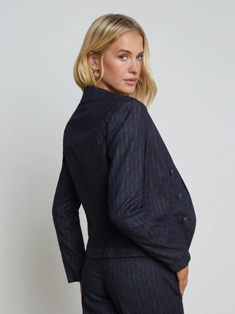 L'agence - Wayne Open-Front Blazer - Indigo/Blue Glitter Stripe