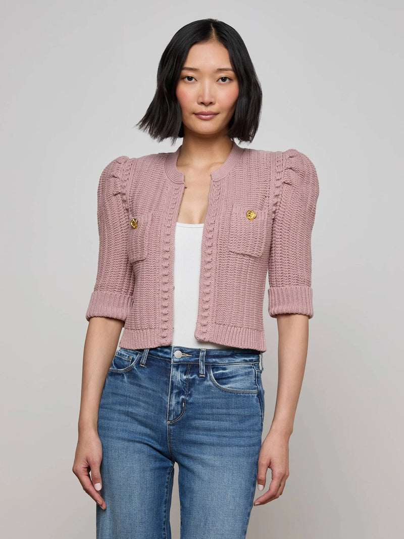 L’agence - Delilah Cropped Cardigan - Light Mauve/Gold