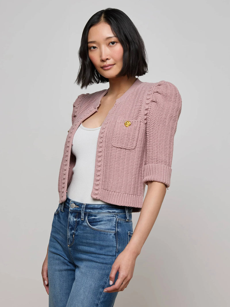 L’agence - Delilah Cropped Cardigan - Light Mauve/Gold