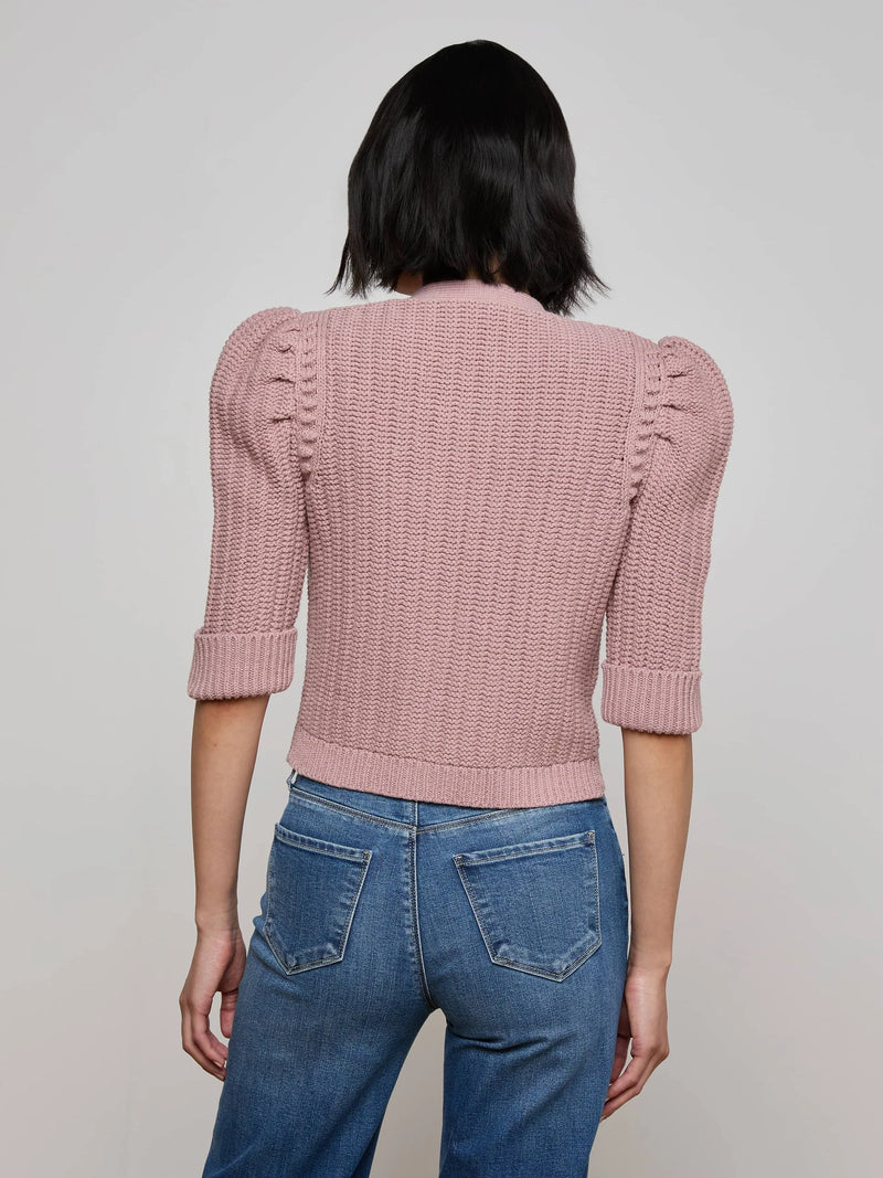L’agence - Delilah Cropped Cardigan - Light Mauve/Gold
