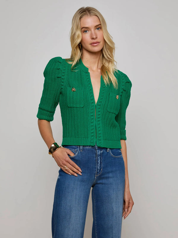 L’agence - Delilah Cropped Cardigan - Kelly Green/Gold Knot