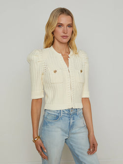 L’agence - Delilah Cropped Cardigan - Vintage White/Gold Knot