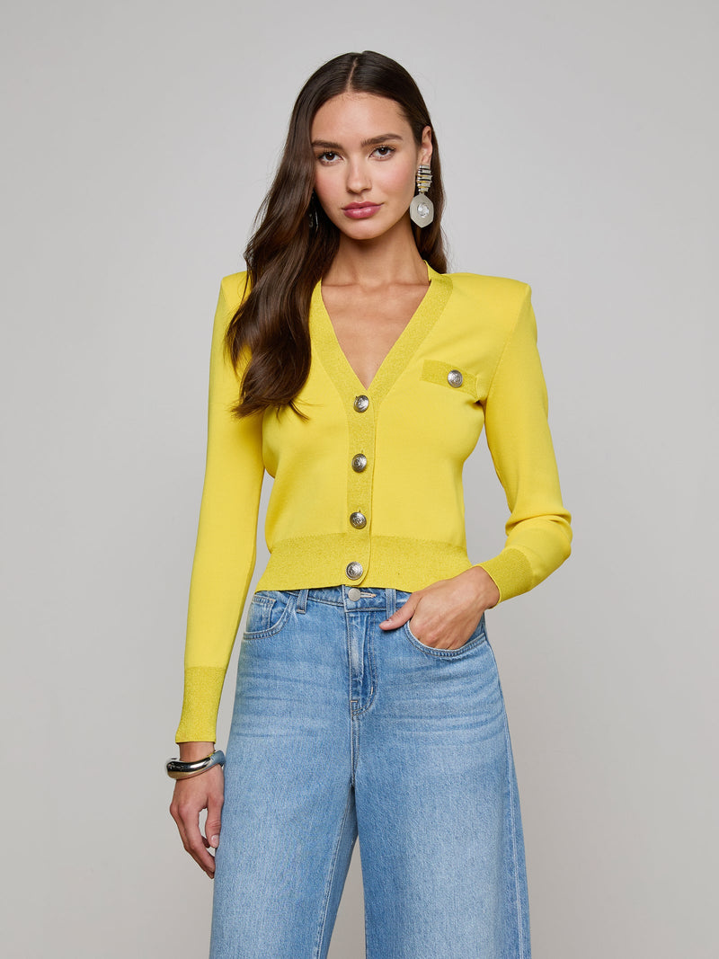 L'agence - Taya V-Neck Cardigan - Lemon Tonic/Nickel