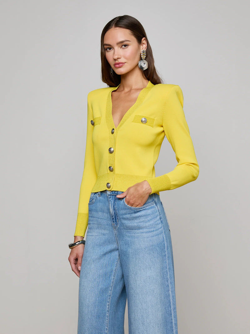 L'agence - Taya V-Neck Cardigan - Lemon Tonic/Nickel