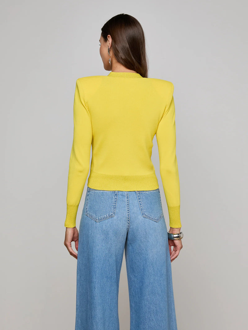 L'agence - Taya V-Neck Cardigan - Lemon Tonic/Nickel