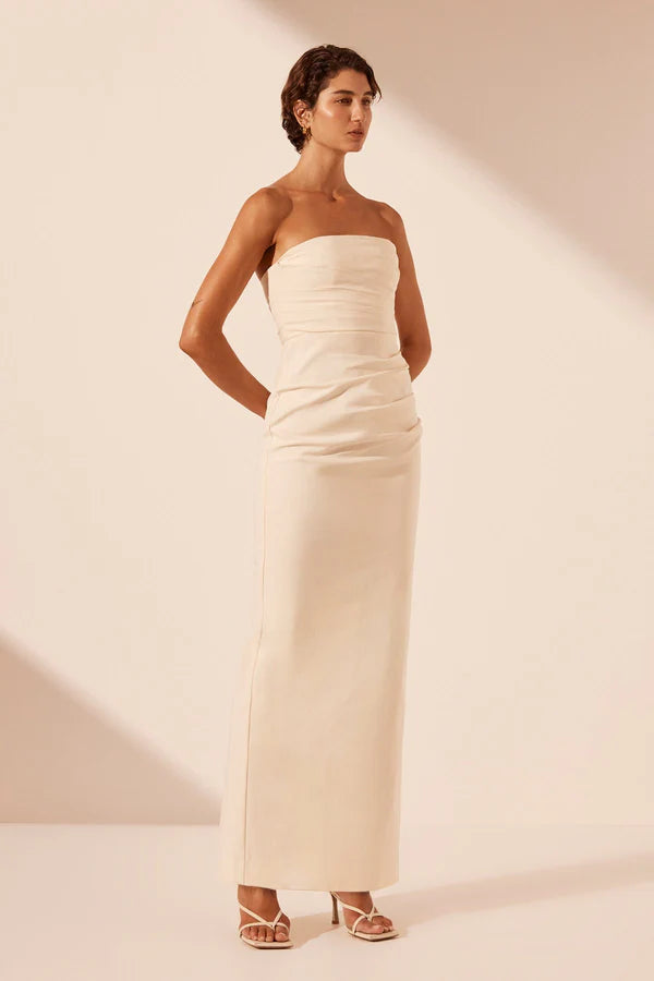 Shona Joy - Lani Strapless Draped Maxi Dress - Rice