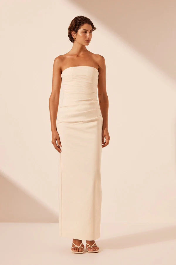 Shona Joy - Lani Strapless Draped Maxi Dress - Rice