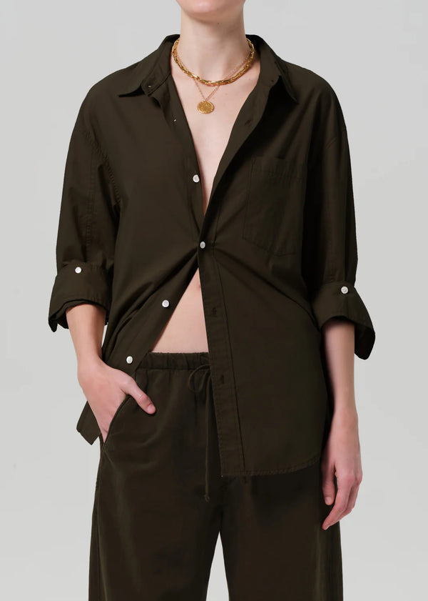 Citizens of Humanity - Kayla Shrunken Linen Shirt - Dark Olive