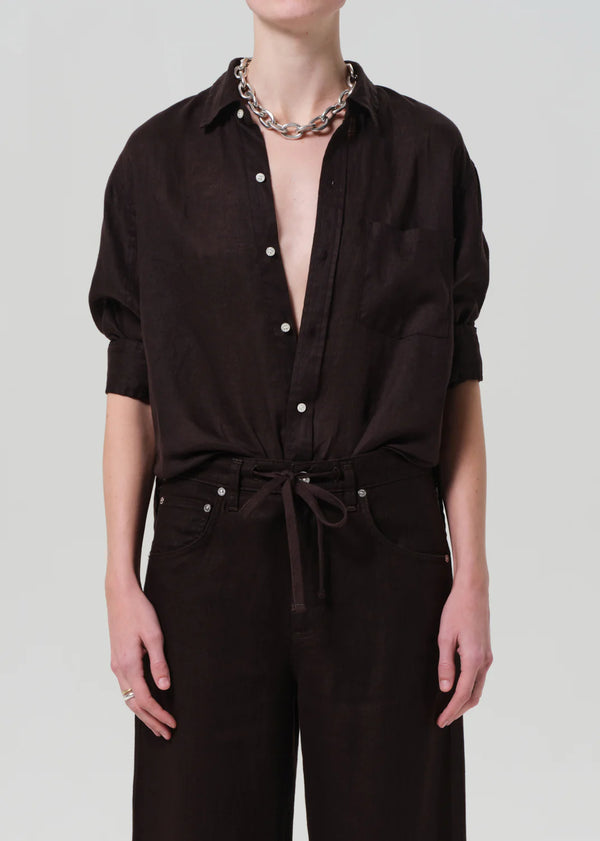 Citizens of Humanity - Kayla Shrunken Linen Shirt - Chocolate