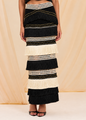 PatBO - Rita Fringe Midi Skirt - Black/Beige