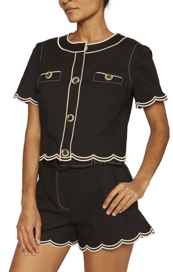 Ramy Brook - Sandra Stretch Cotton Scalloped Jacket - Black