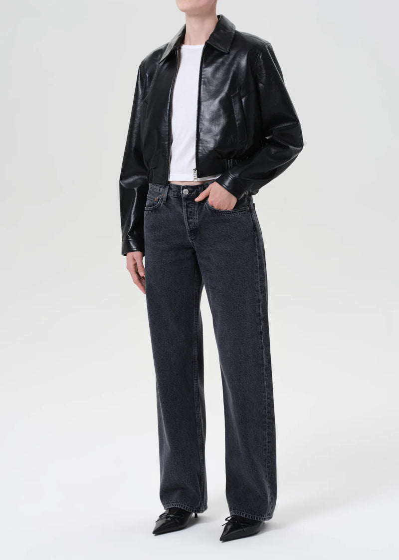 Agolde - Essie Recycled Leather Cropped Jacket - Black