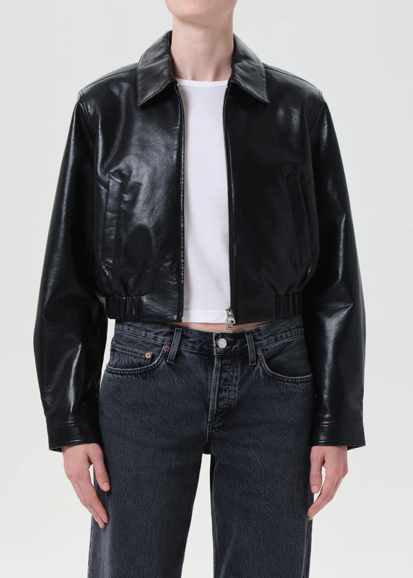 Agolde - Essie Recycled Leather Cropped Jacket - Black