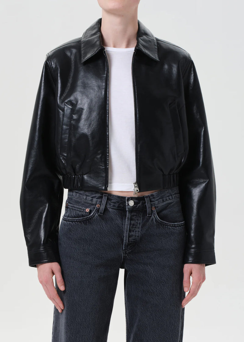 Agolde - Essie Recycled Leather Cropped Jacket - Black
