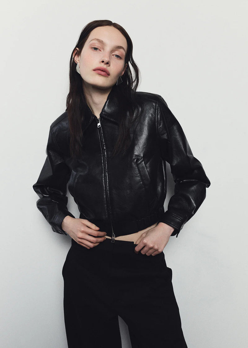 Agolde - Essie Recycled Leather Cropped Jacket - Black