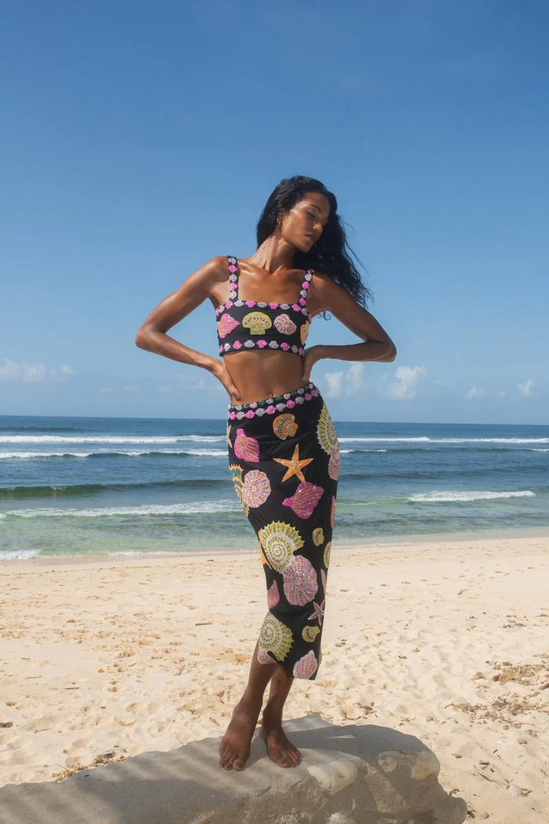 Oceanus - New York Hand Embellished Skirt - Black Multi