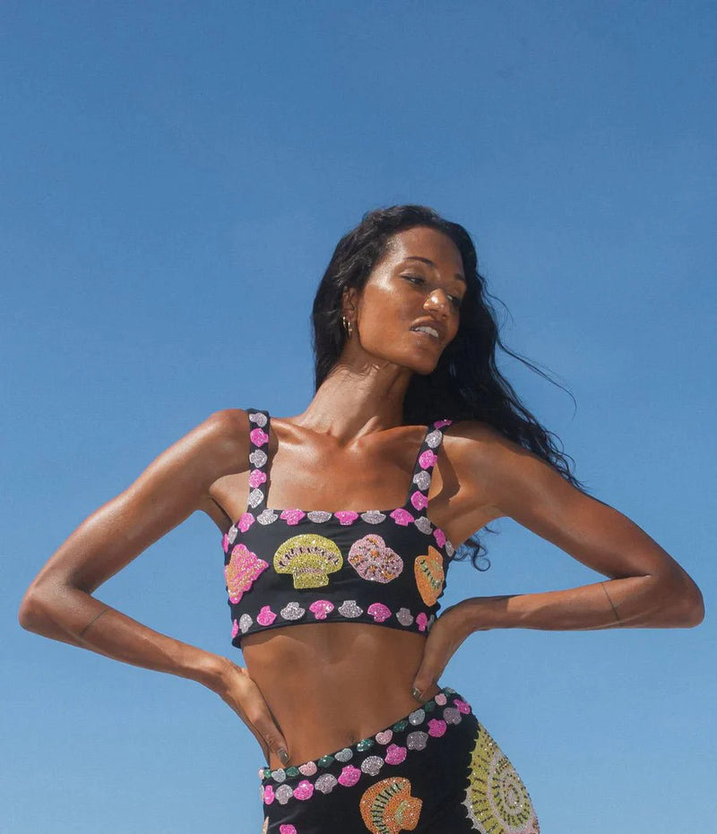 Oceanus - New York Hand Embellished Top - Black Multi