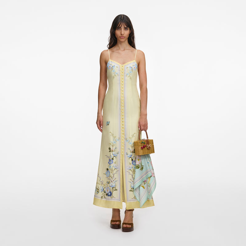 Self-Portrait Satin Floral Print Midi Dress - Yellow